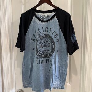 Affliction Men's Black and Blue Graphic Tee